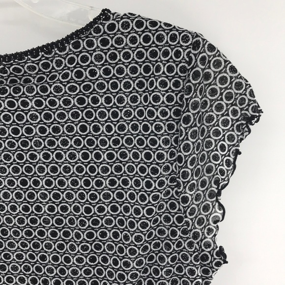 Style & Co Black & White Circles Pattern Glittered Shimmer Size Large V neck - Picture 8 of 12